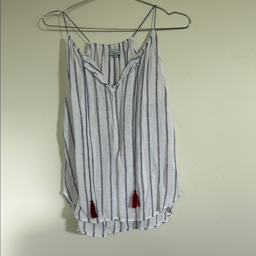White and Blue Ruffled Tie Front Camisole